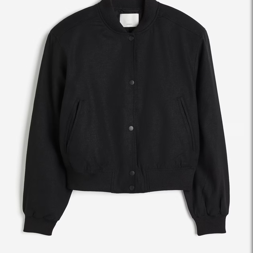 Classic Black Linen Women's Bomber Jacket - NWOT